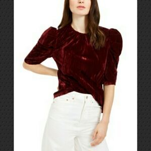 LEYDEN Crushed Velvet Puff-Sleeve Top Size S